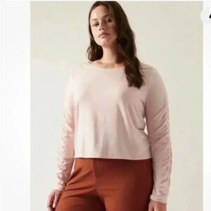 Athleta All Around Ruched Top Long Sleeve Boat Neck Baby Pink Yoga Workout Top